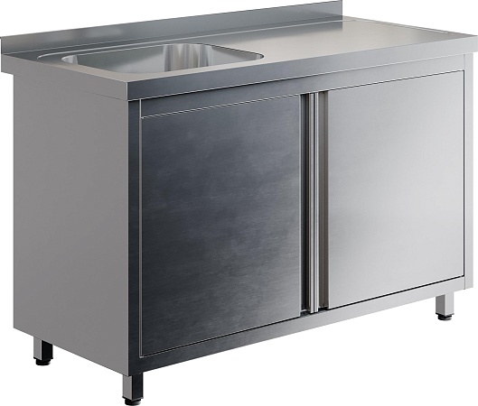 Стол производственный с распашными дверьми RESTOINOX СПЗР1М-9/6-БЛ с моечной ванной
